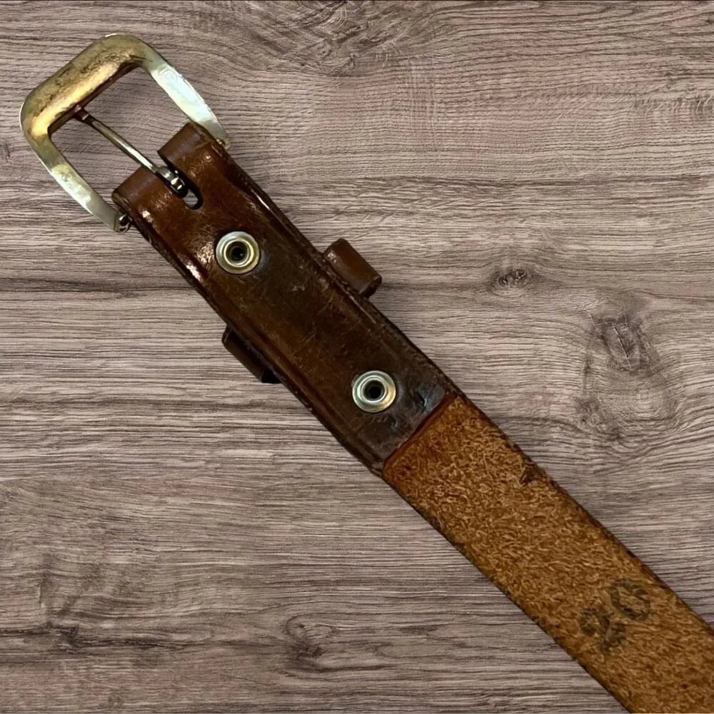 Trent Brown Leather Belt Embossed Name & Trucks Brass Tone Buckle